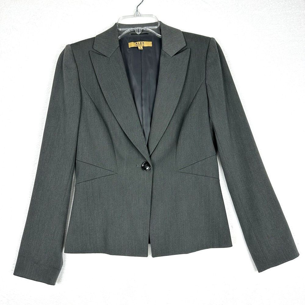 Alex Marie Jacket Womens Size 2 Gray Two-Button Long Sleeve Blazer